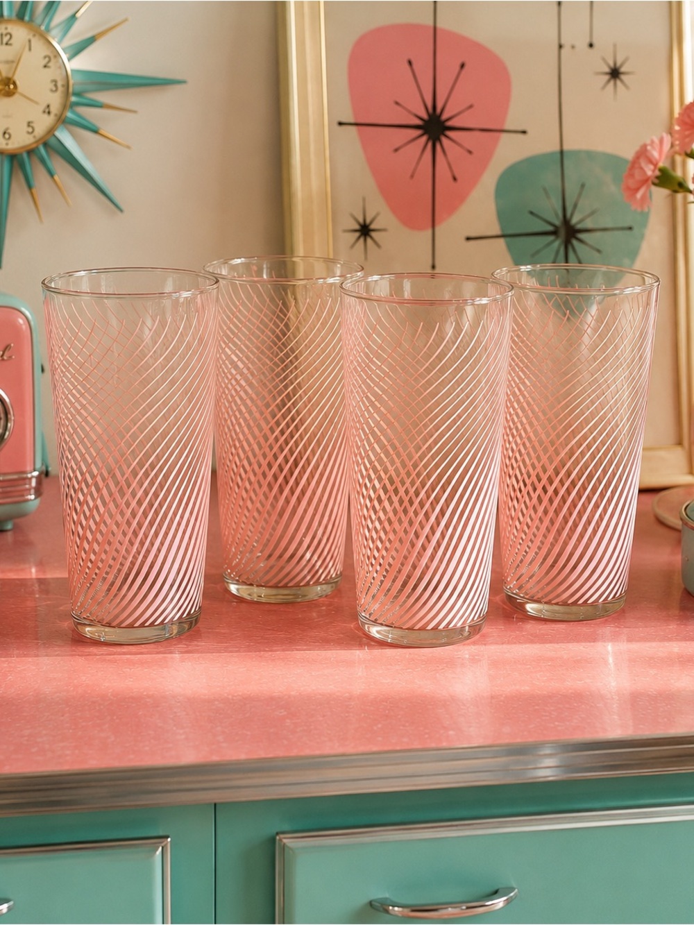 Vintage Libbey Pink Optic Tumbler 12oz Set of 4